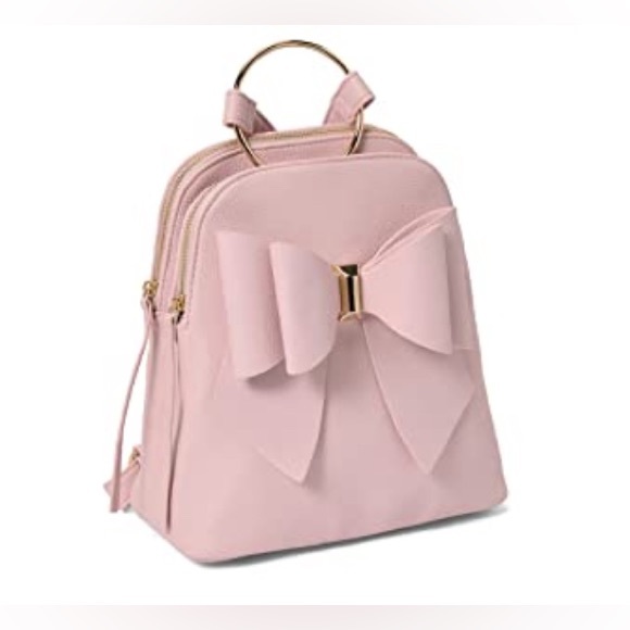 NEW!!! Vegan Leather Bowtie Pink Backpack Hand Bag - Picture 2 of 12